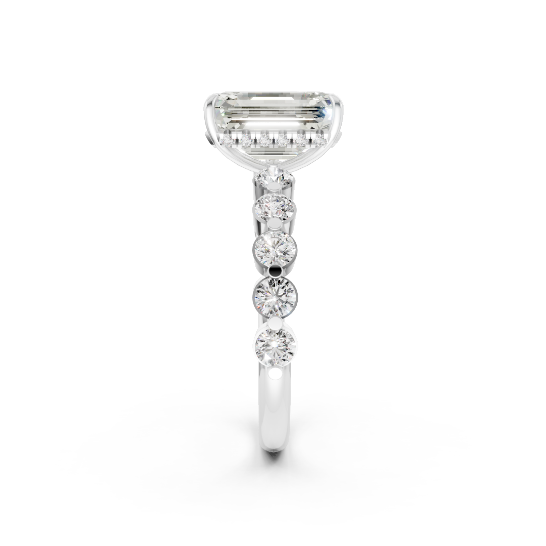 Emerald Diamond Shared Prong Engagement Ring