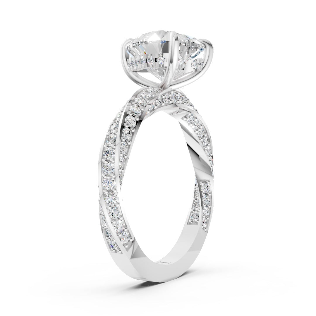 Hidden Halo Heart Cut With Double Row Twisted Ring