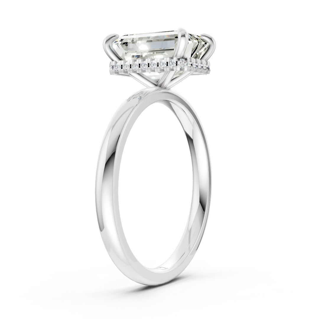 Hidden Halo Emerald Cut Diamond Engagement Ring