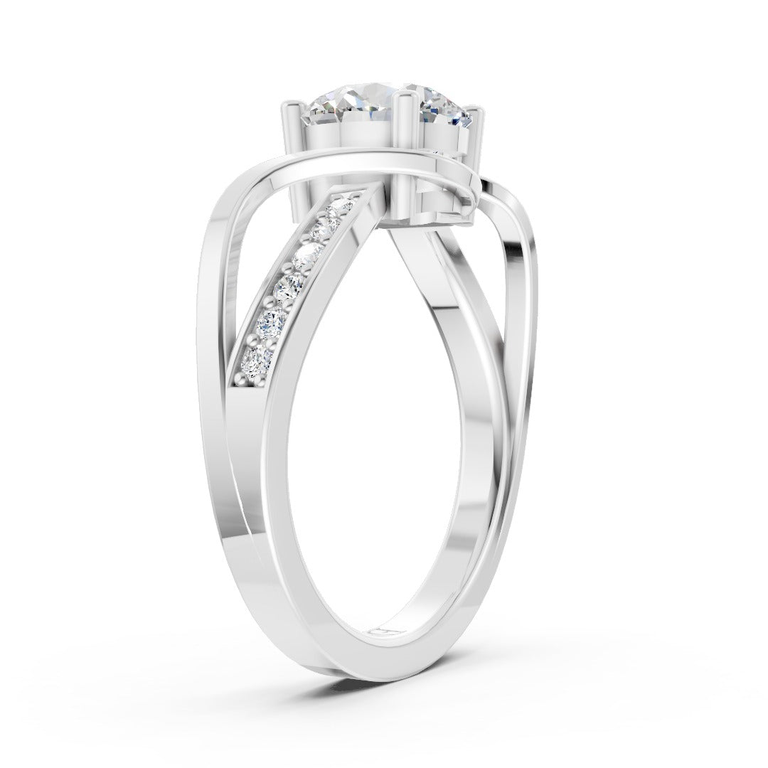 Round Cut Diamond Bypass With Ribbon Wrap Set Ring