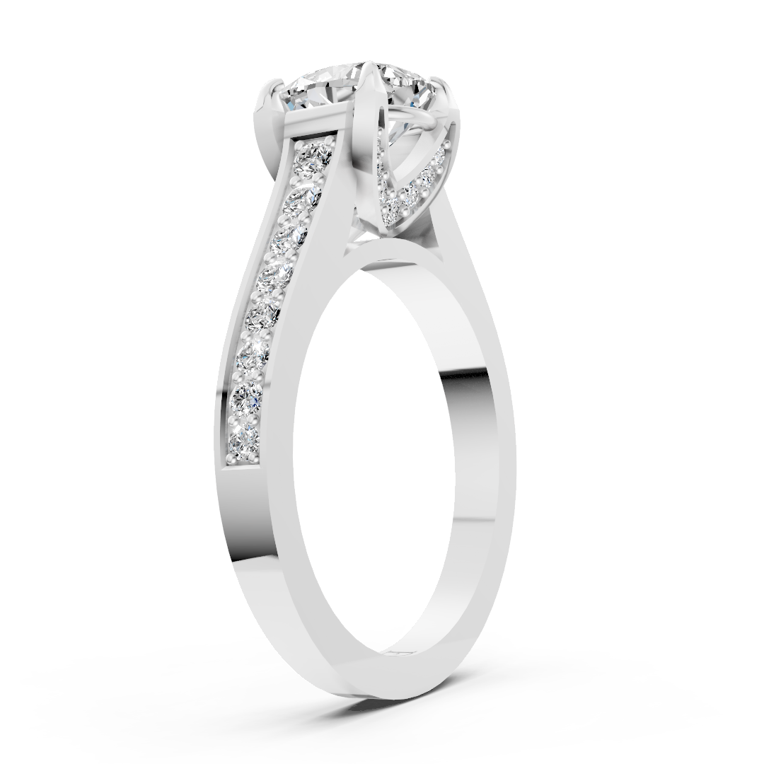 Cushion Cut Diamond With Pavé Bridge Hidden Halo Ring