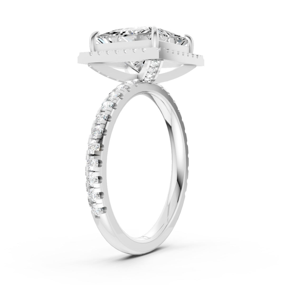Lab Grown Princess Diamond Halo Engagement Ring With Pave Set Band