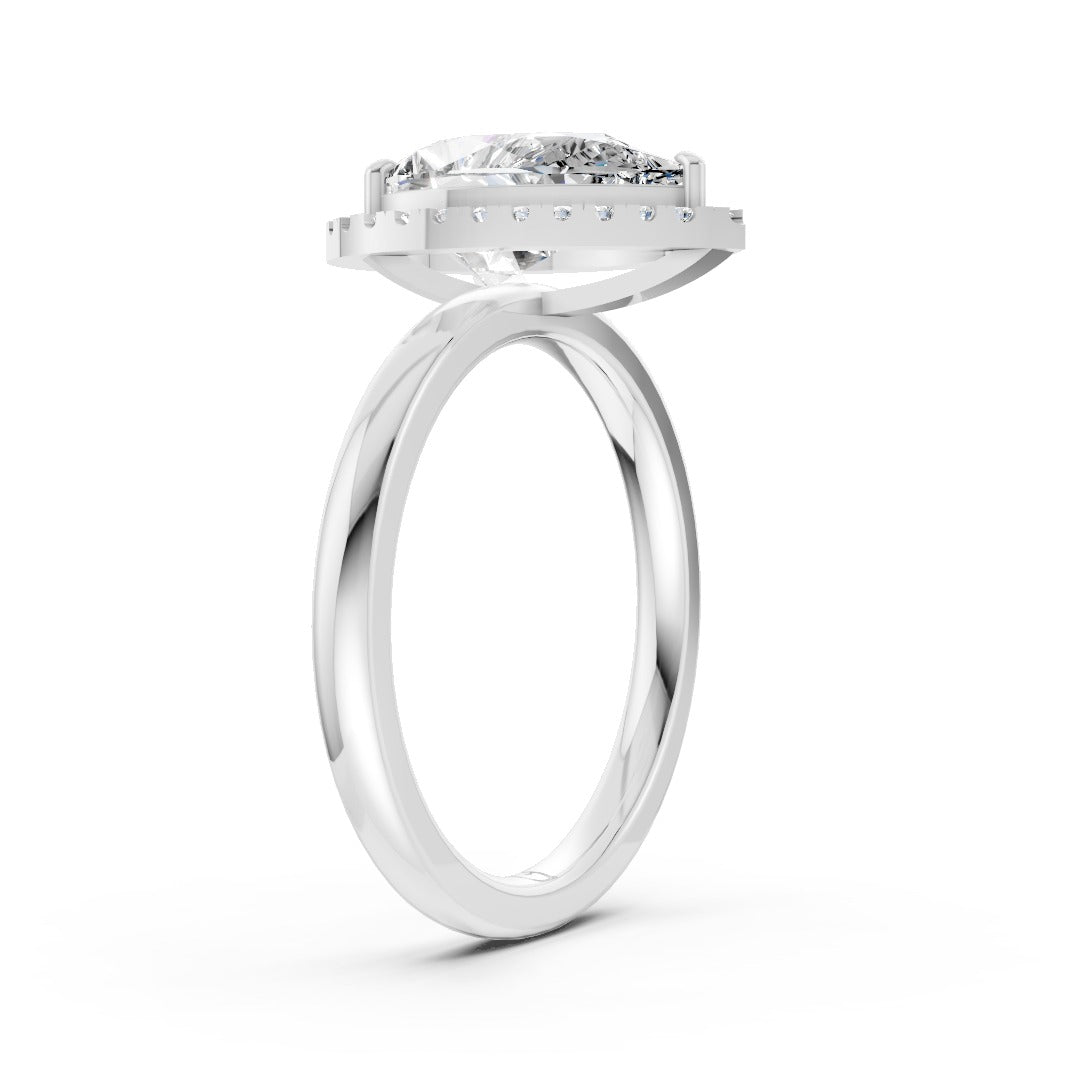 Pear Cut Lab Created Diamond Halo Anniversary Ring