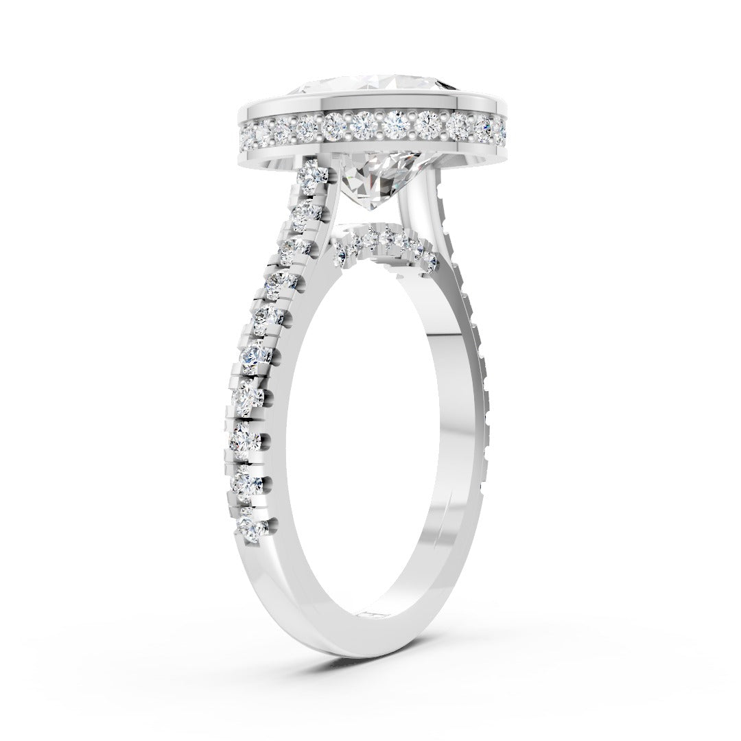 Oval Brilliant Diamond Bezel Engagement Ring with Hidden Halo Diamond