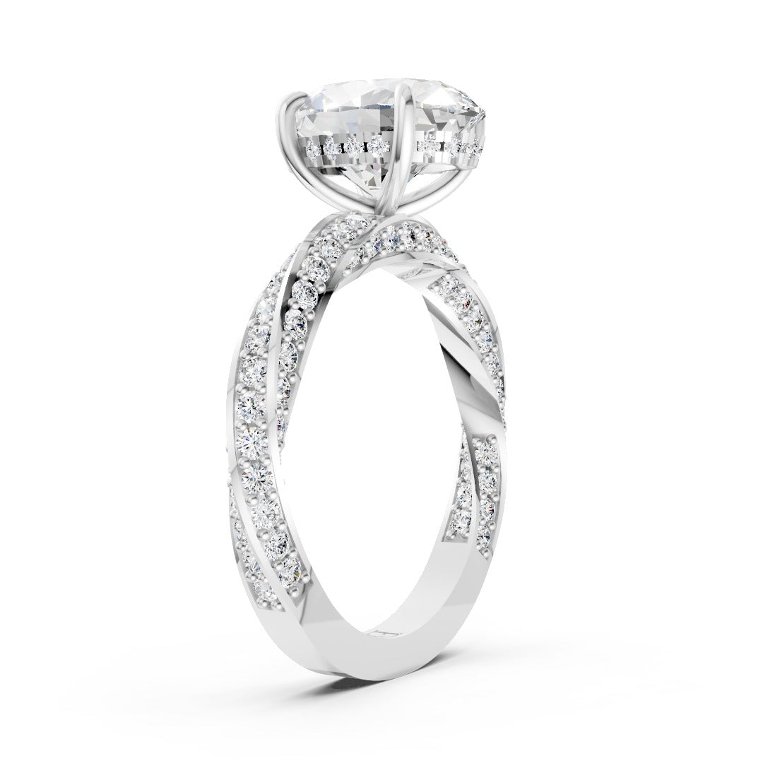 Hidden Halo Oval Cut With Double Row Twisted Ring
