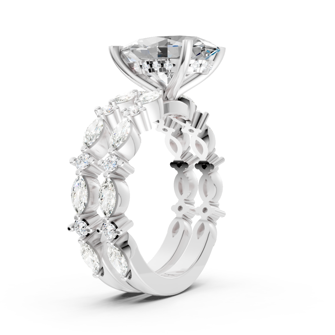 Oval Diamond Double Band Marquise Accent Ring Set