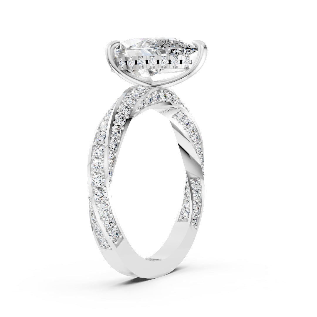 Hidden Halo Pear Cut With Double Row Twisted Ring