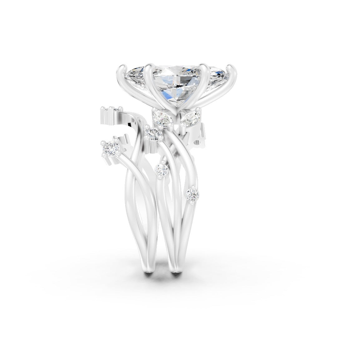 Oval Cut Lab Grown Diamond Vintage Floral Pave Bridal Ring