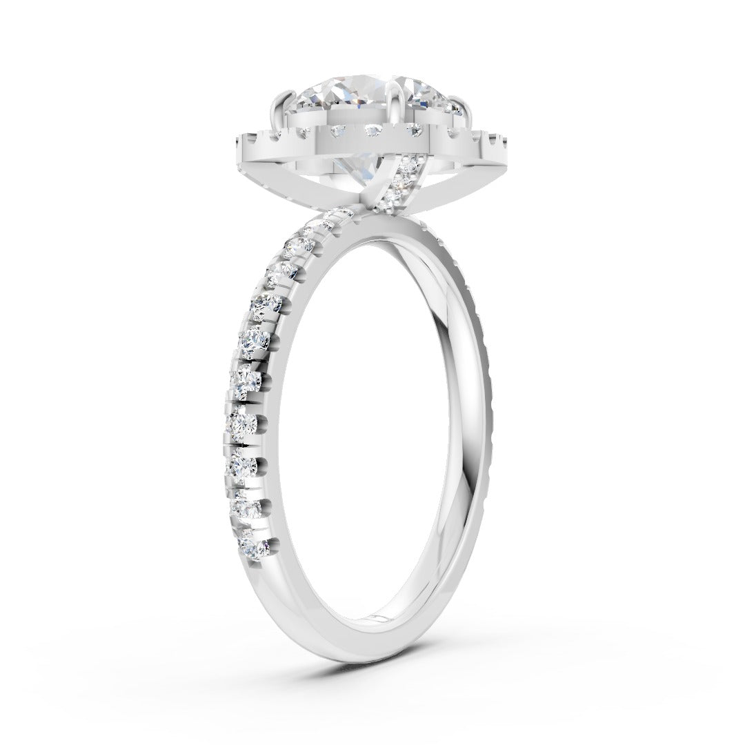 Lab Grown Round Diamond Halo Engagement Ring With Pave Set Band
