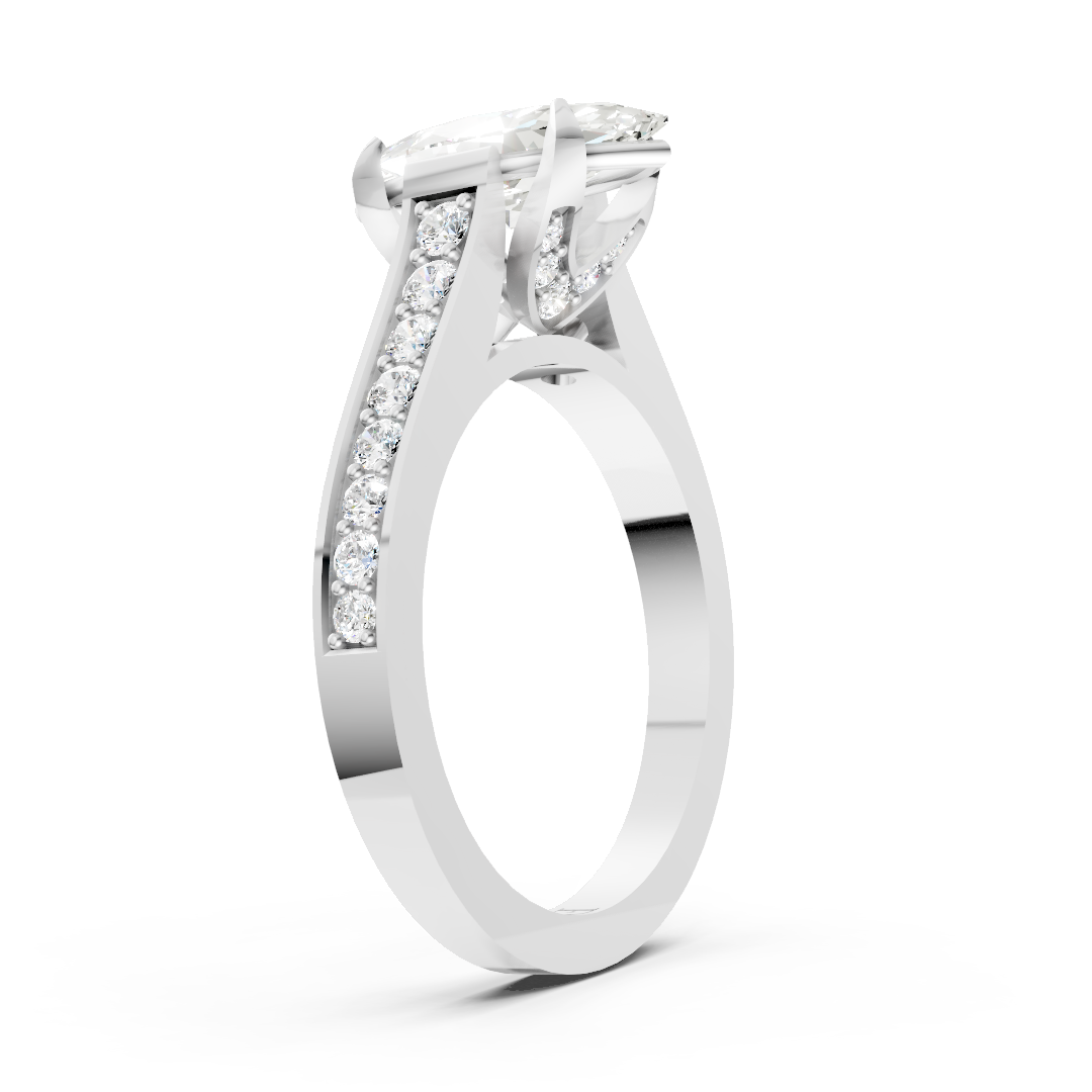 Marquise Cut Diamond with Pavé Bridge Hidden Halo Ring