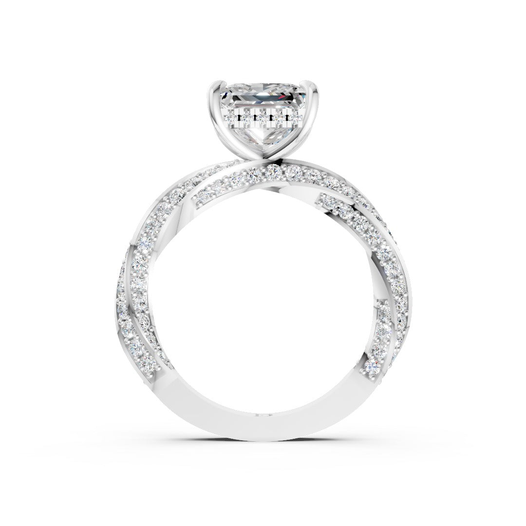 Hidden Halo Princess Cut With Double Row Twisted Ring