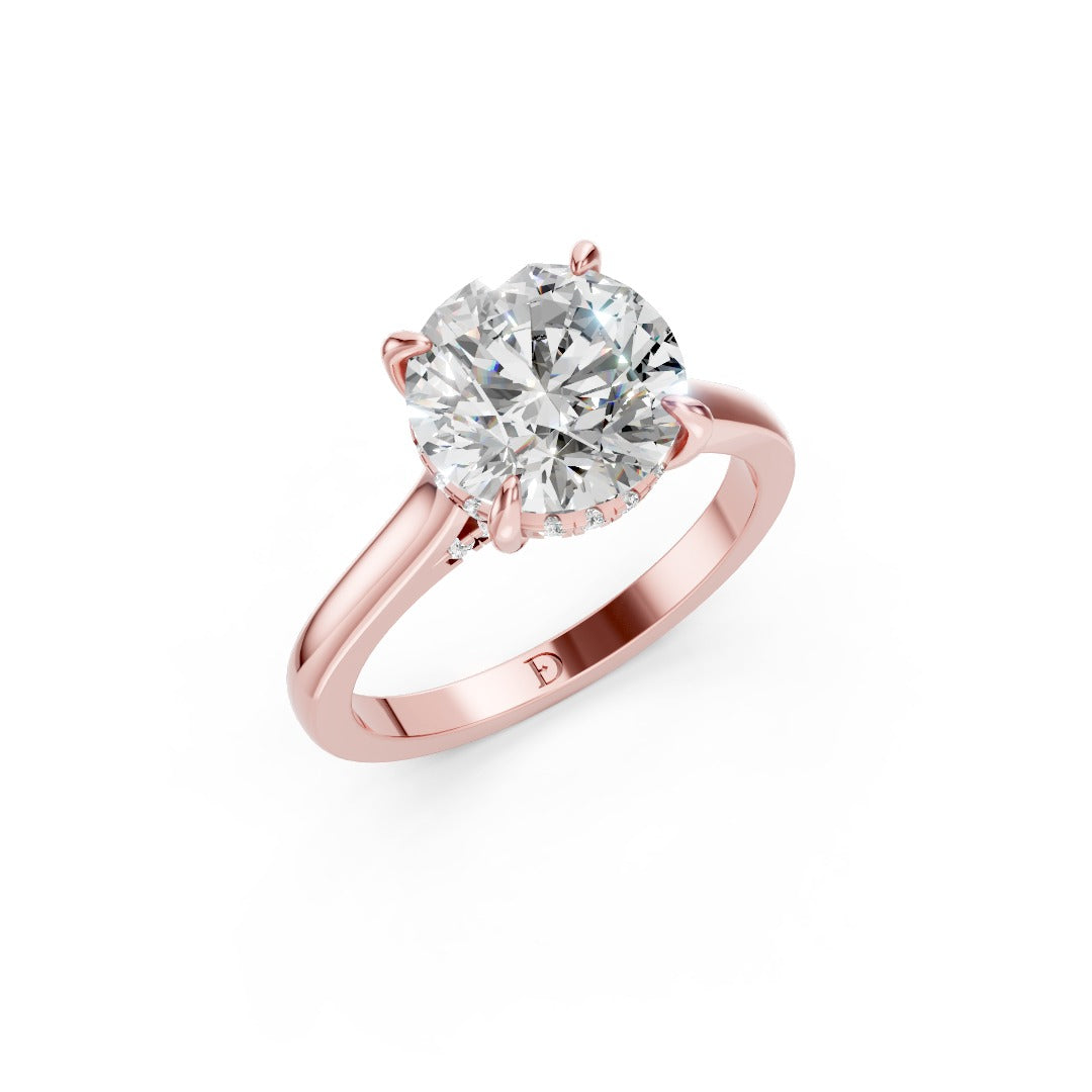 Round Diamond Solitaire With Under-Halo & Bridge Accents
