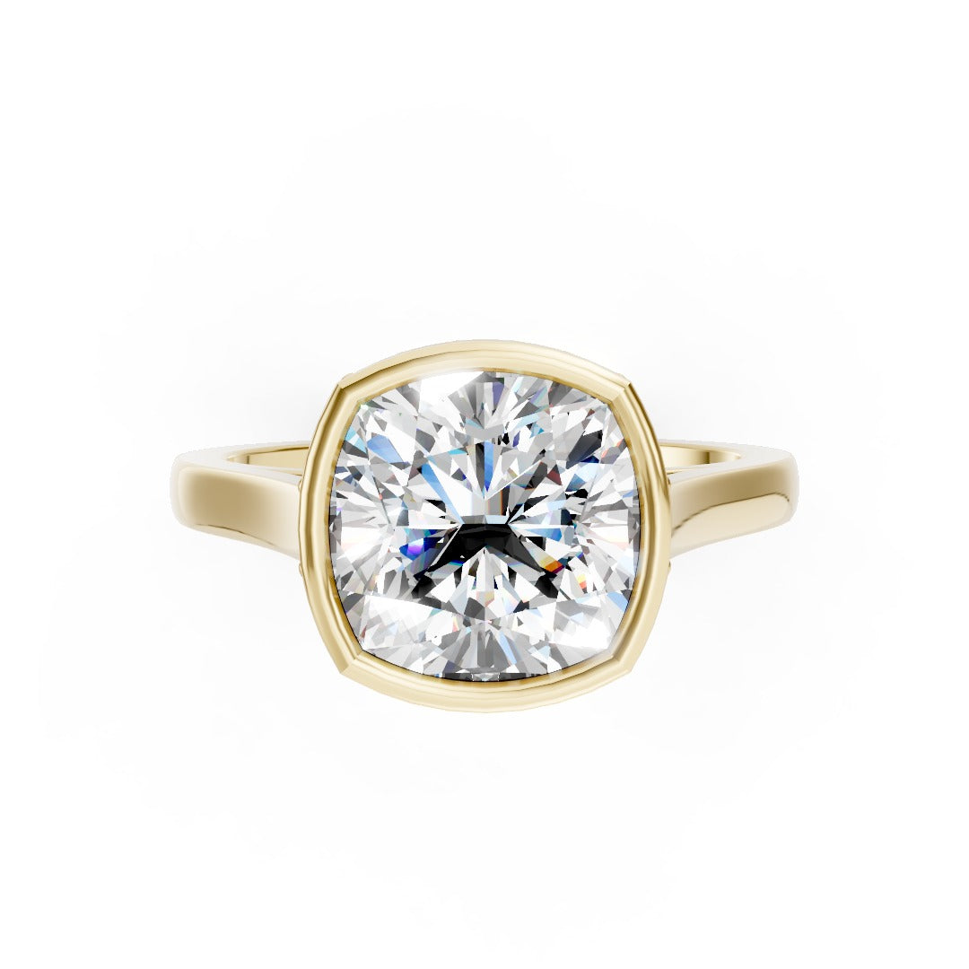 Bezel Set Cushion Brilliant Solitaire Diamond Hidden Halo Engagement Ring