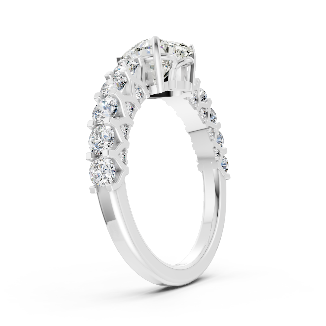 Heart Cut Diamond With Scalloped Graduated Shank Ring