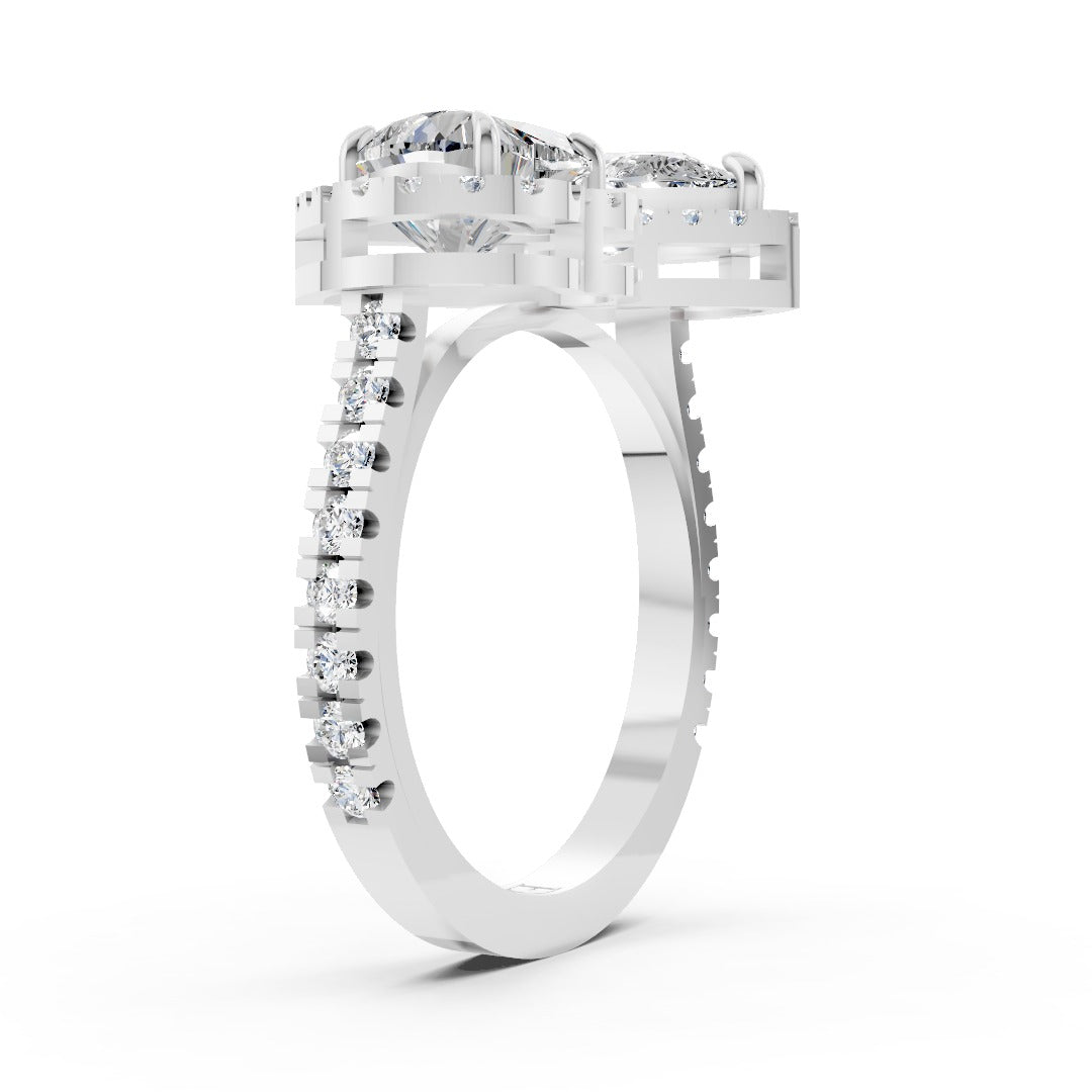 You And Me Pear And Heart Diamond Cathedral Shank Ring