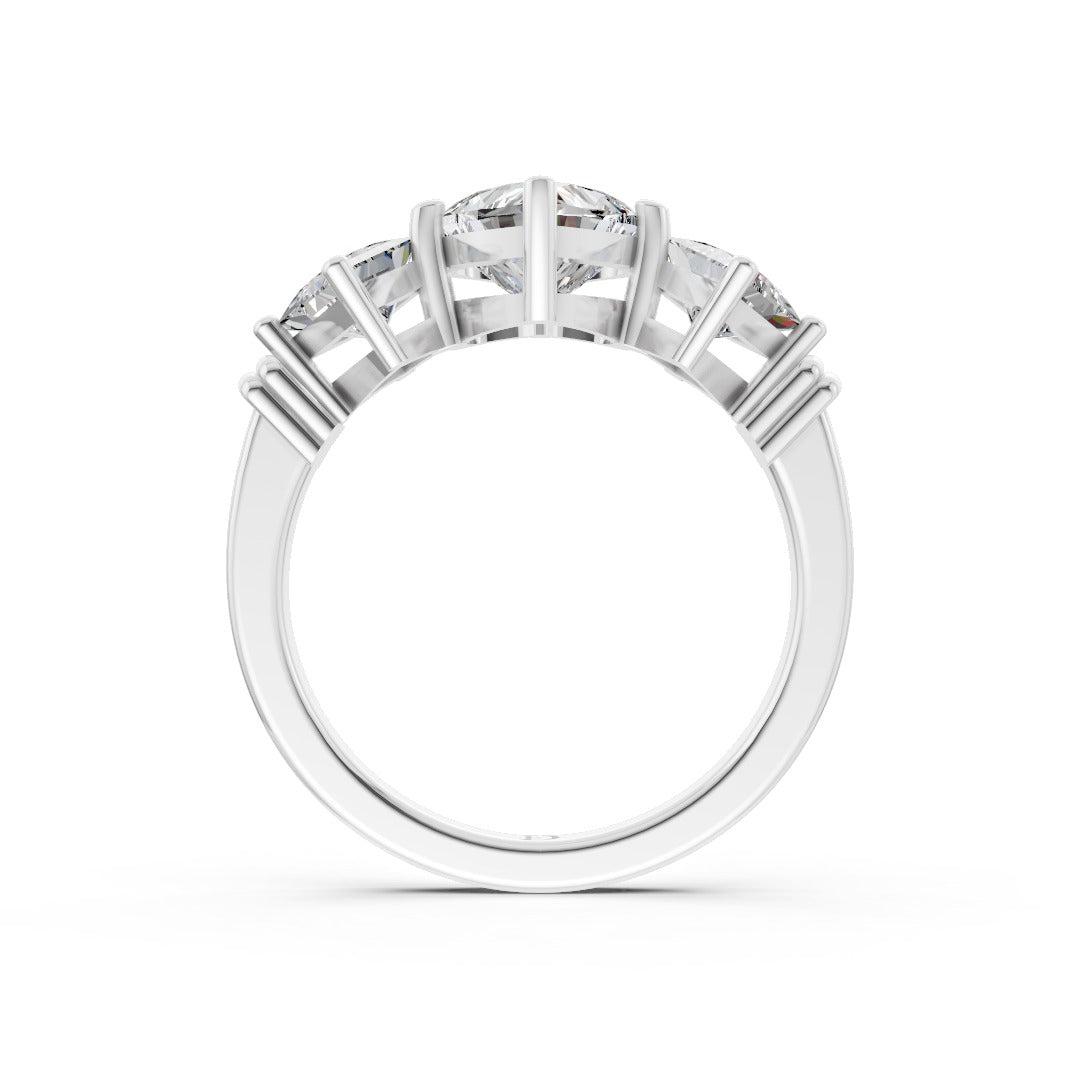 Heart Cut and Princess Cut Diamond Three-Stone Ring