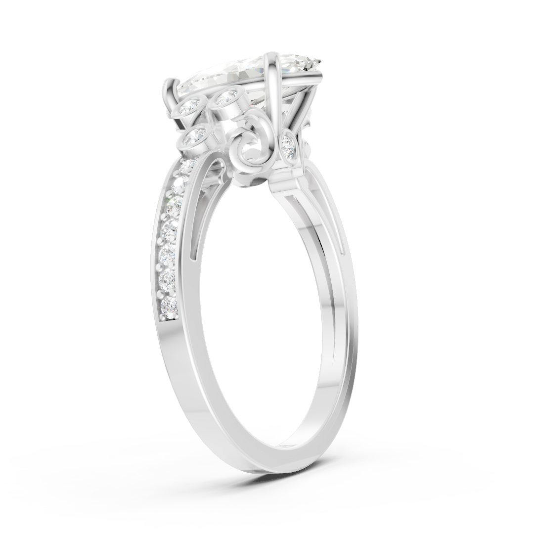 Marquise Cut Diamond With Bezel Cluster & Scroll Gallery Ring