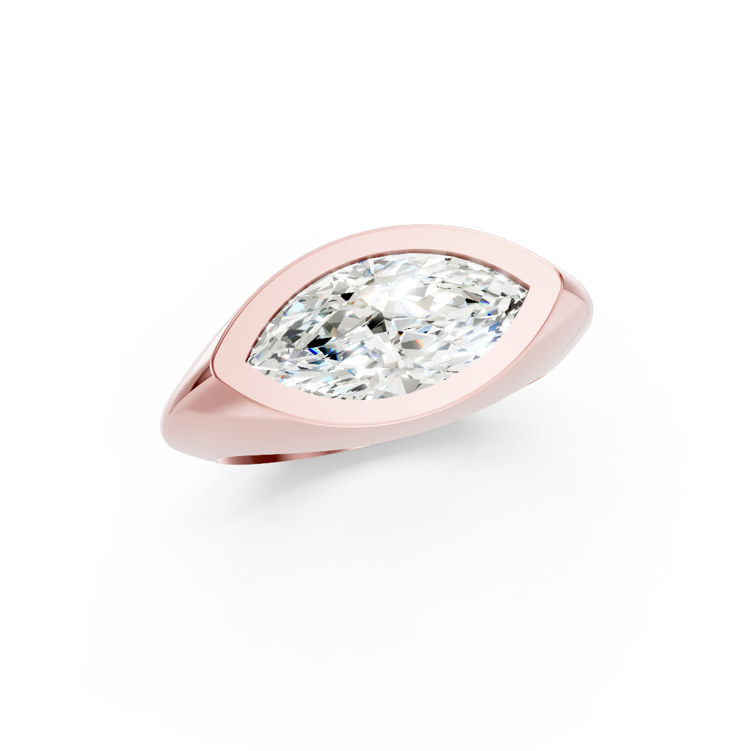 East-West Marquise Diamond Bezel Set Ring