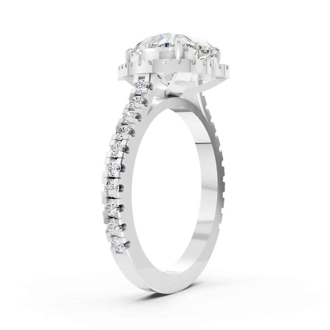 Heart Cut Diamond Floating Halo with Pavé Ring