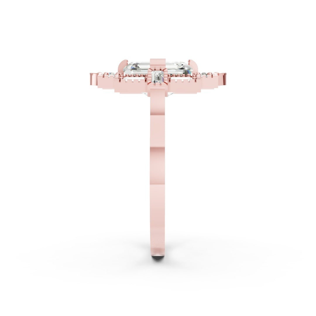 Emerald Cut Lab Diamond Art Deco Ring