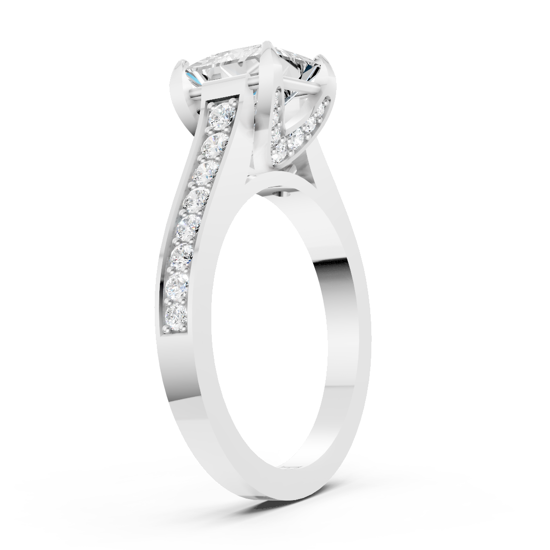 Princess Cut Diamond with Pavé Bridge Hidden Halo Ring