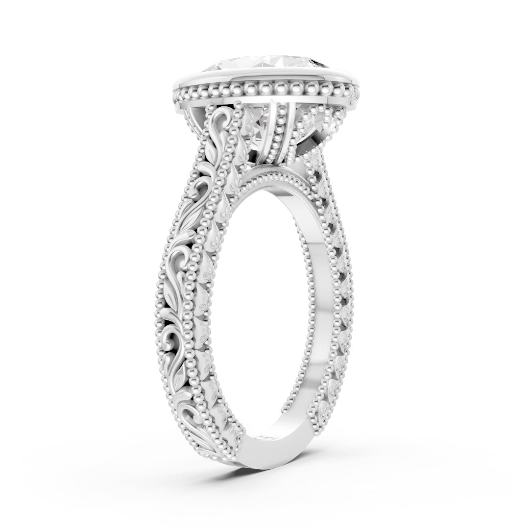 Oval Cut Bezel Set Filigree Engagement Ring