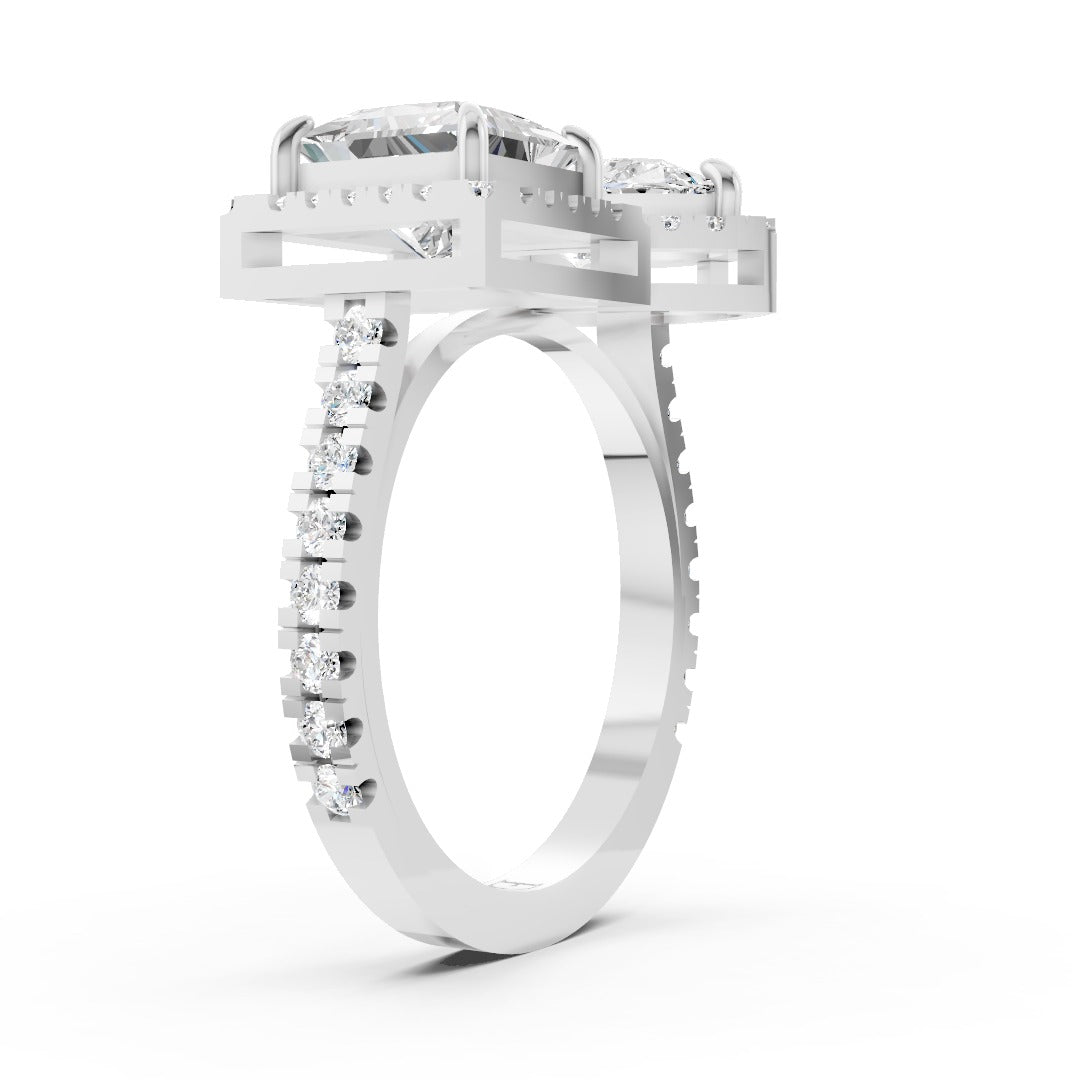 You And Me Pear And Princess Diamond Cathedral Shank Ring