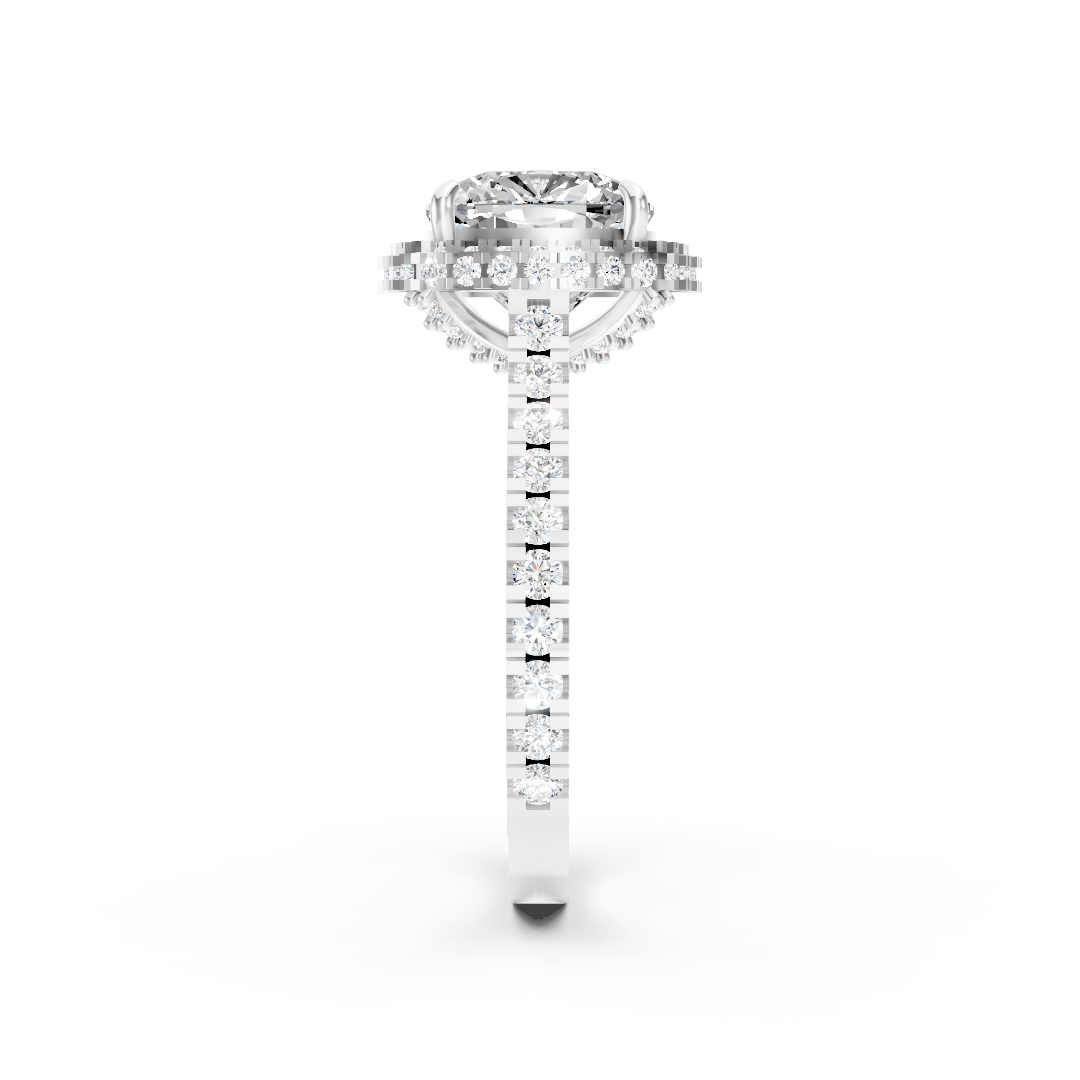 Cushion Diamond Halo Pave Set Ring