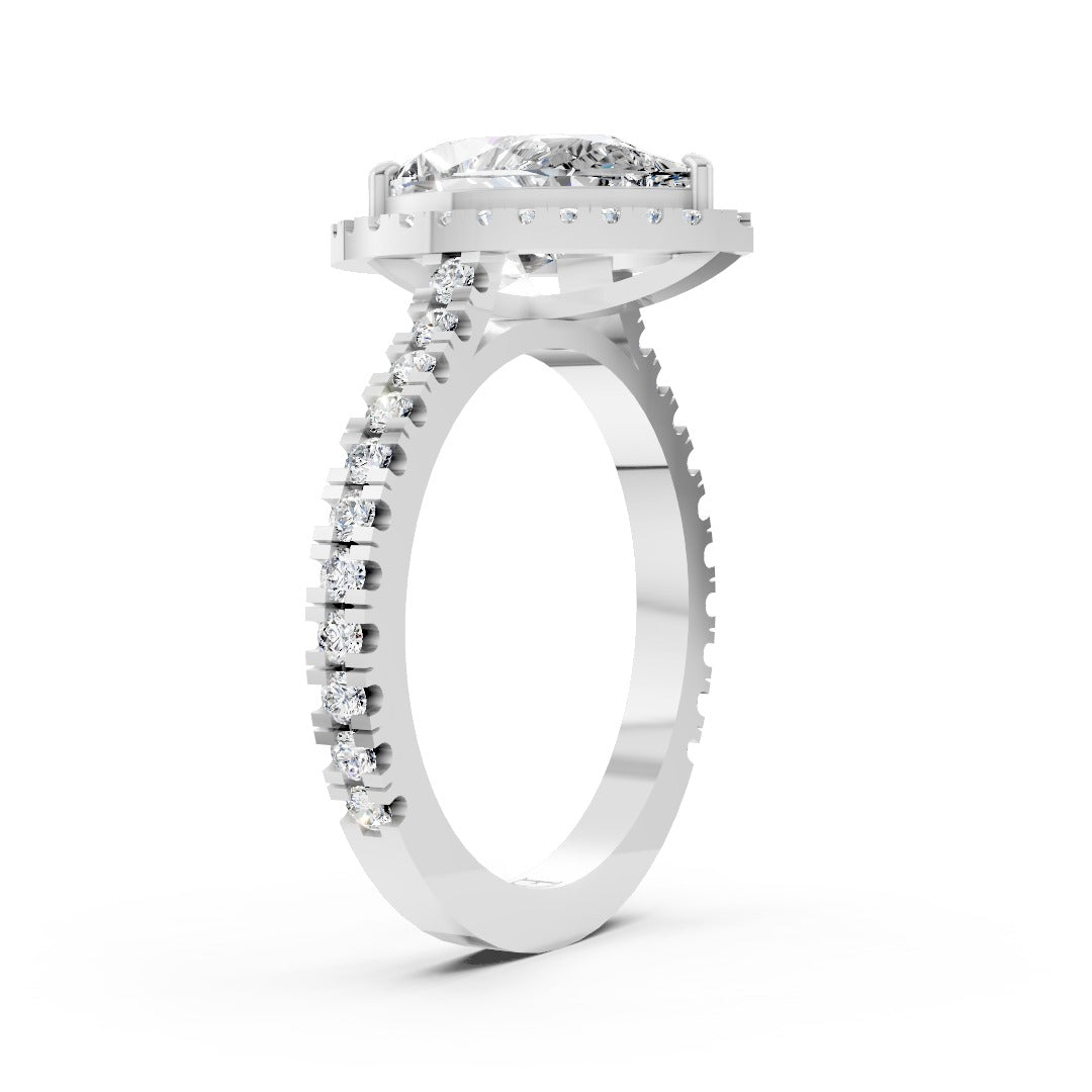 Pear Cut Diamond Floating Halo with Pavé Ring