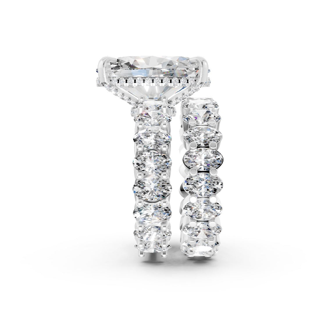 Oval Cut Lab Diamond Halo With Same Side Stone Bridal Ring