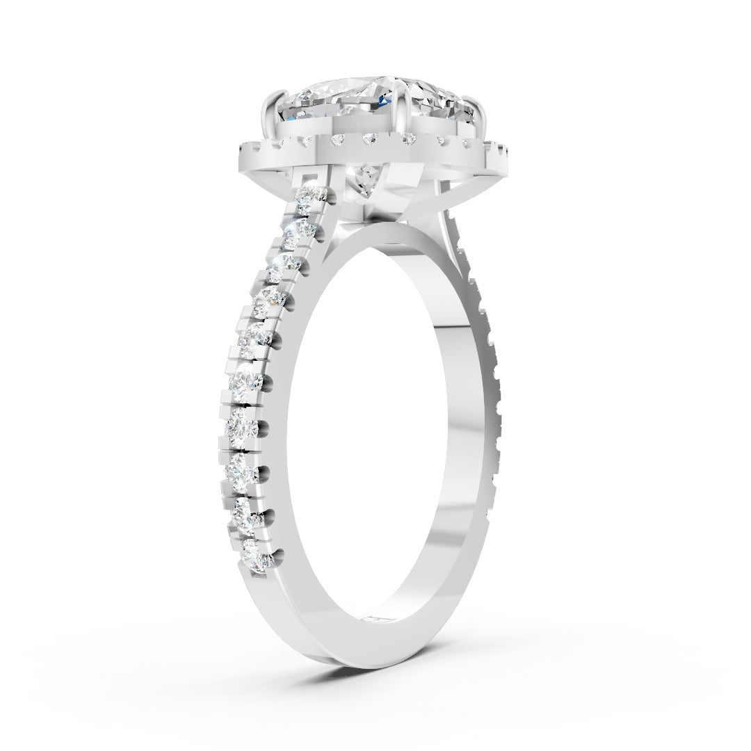 Cushion Cut Diamond Floating Halo with Pavé Ring