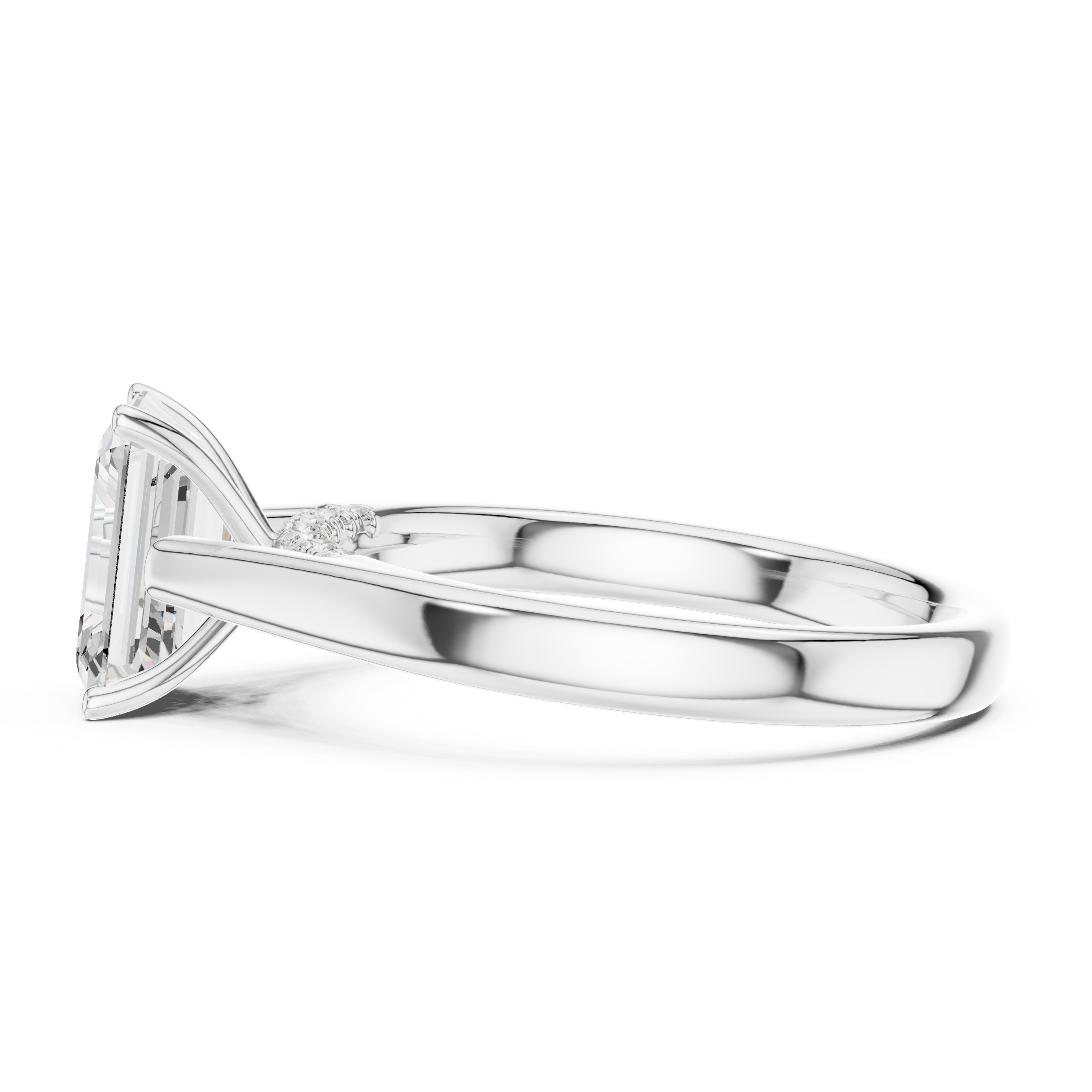 Emerald Cut Cathedral Solitaire Ring With Hidden Pave Bridge