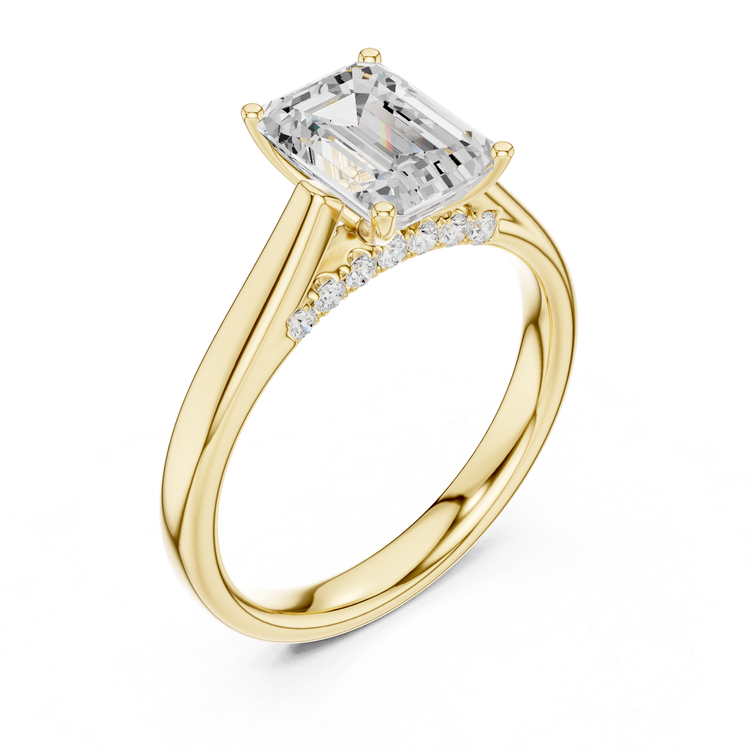 Emerald Cut Cathedral Solitaire Ring With Hidden Pave Bridge