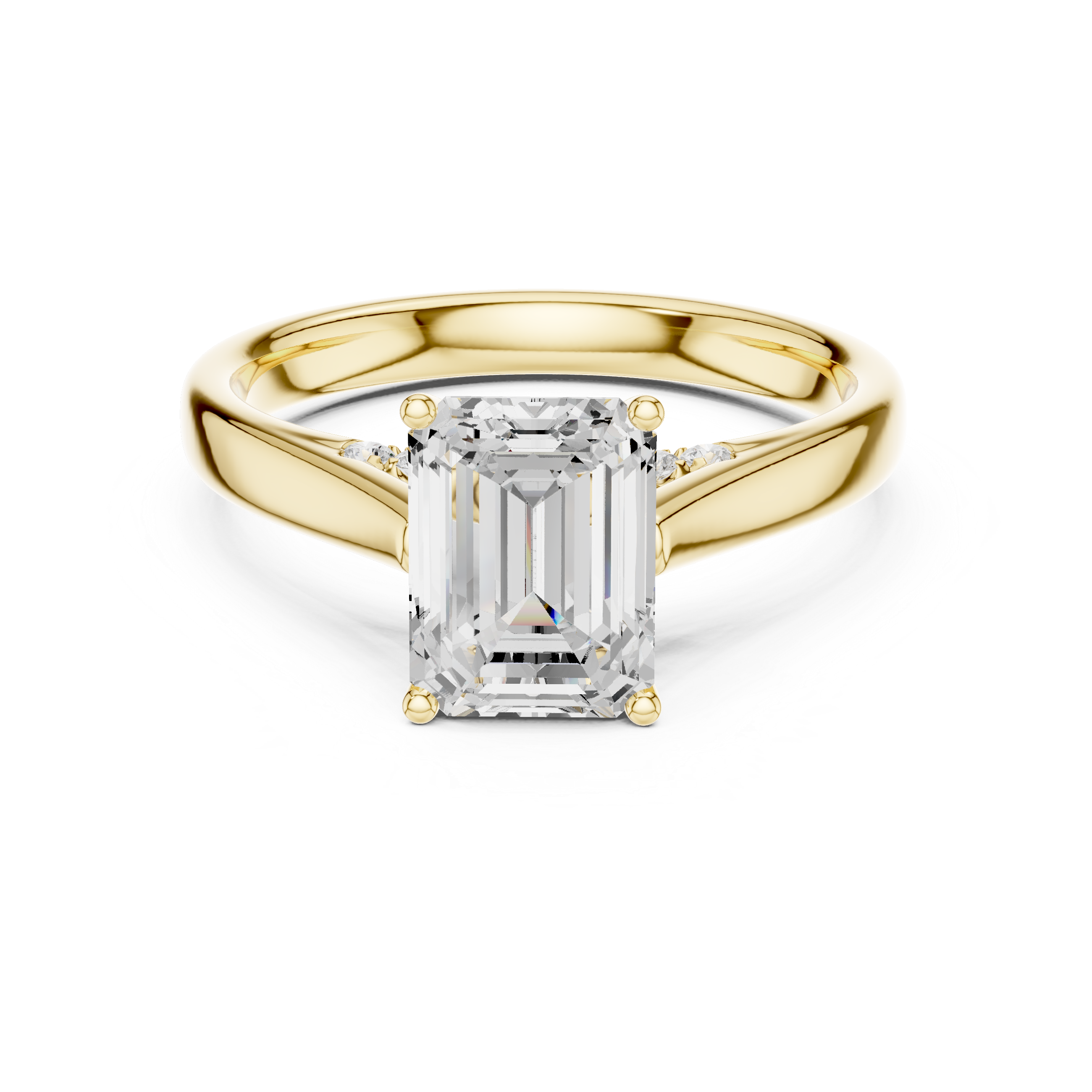 Emerald Cut Cathedral Solitaire Ring With Hidden Pave Bridge