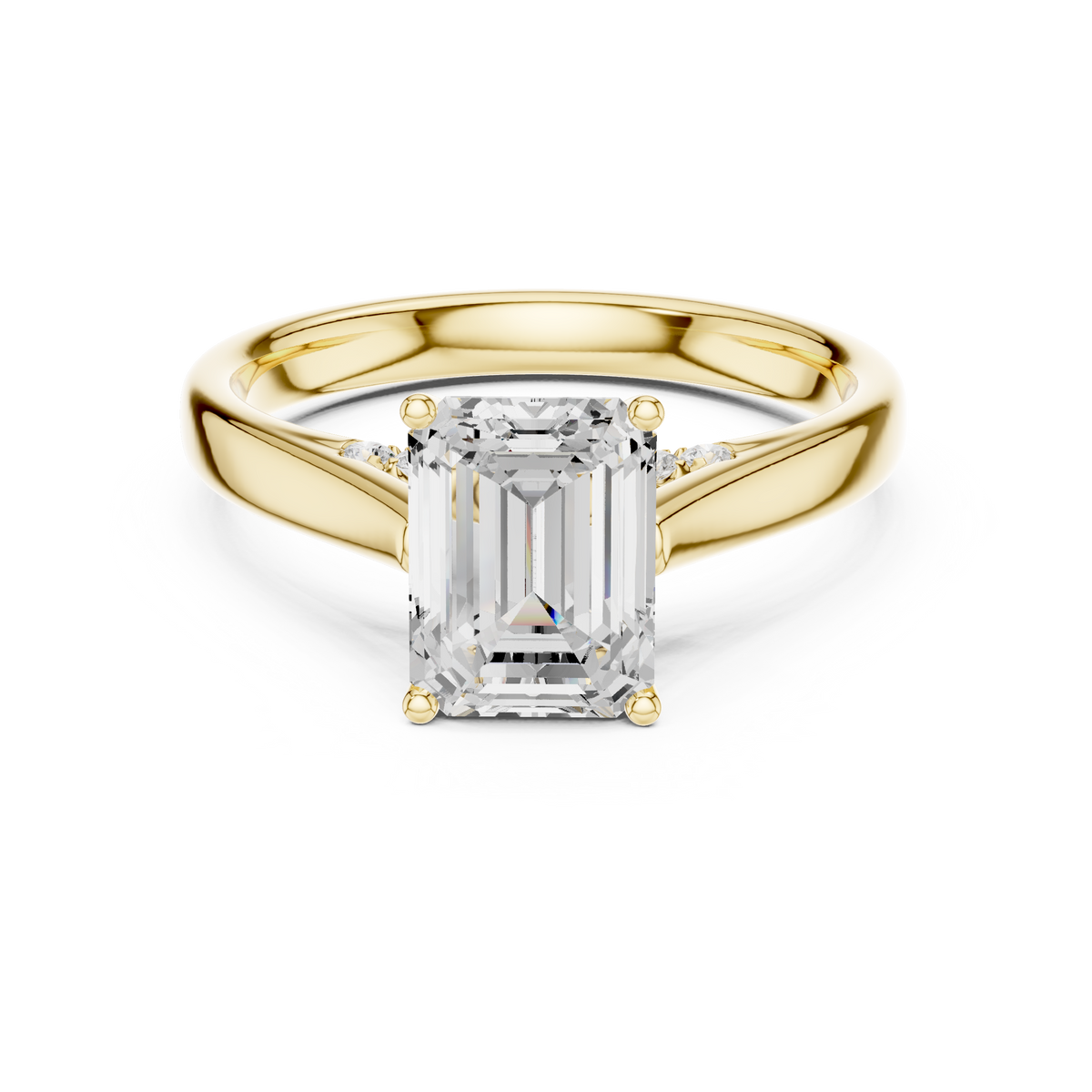 Emerald Cut Cathedral Solitaire Ring With Hidden Pave Bridge