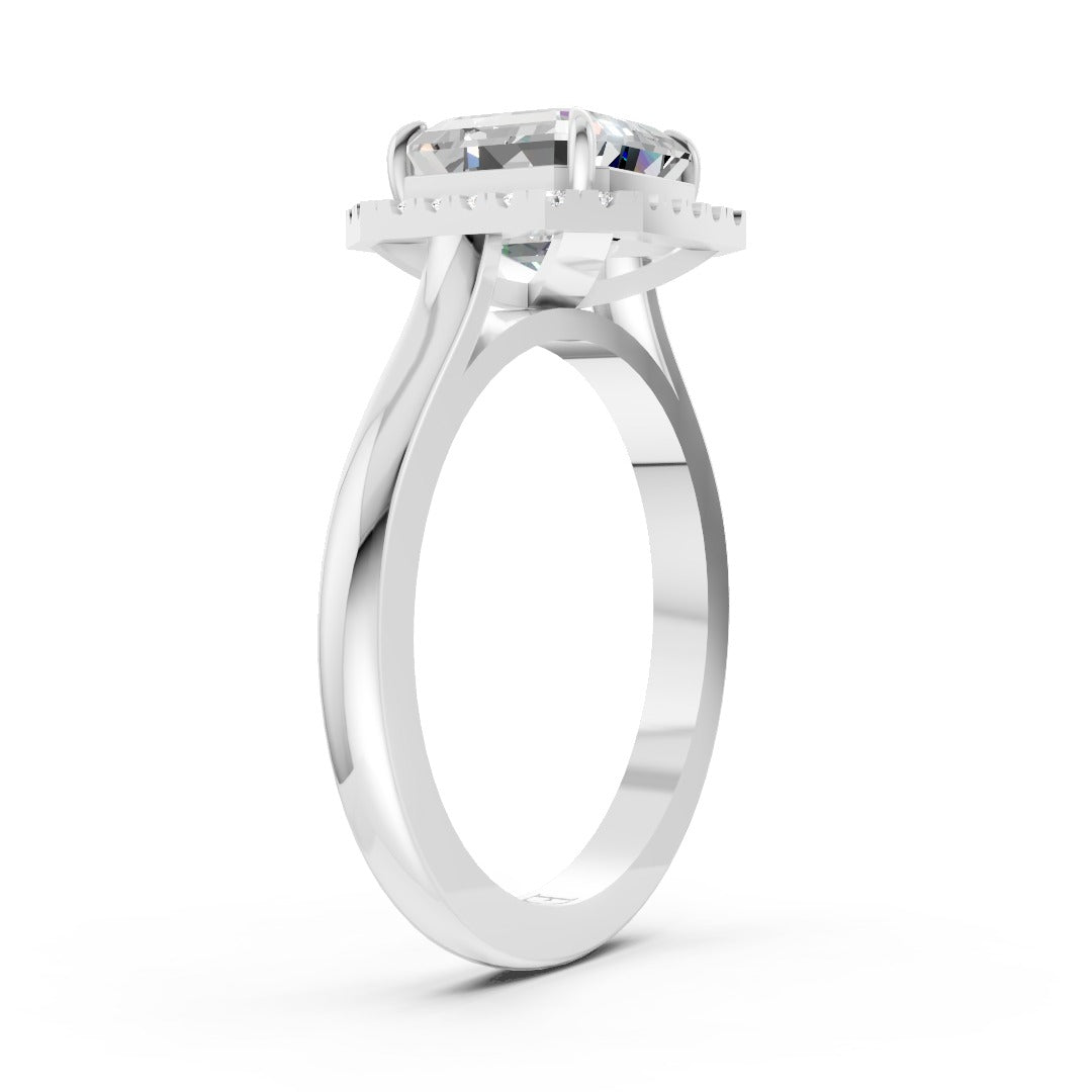 Asscher Brilliant Cut Halo Diamond Cathedral Shank Ring