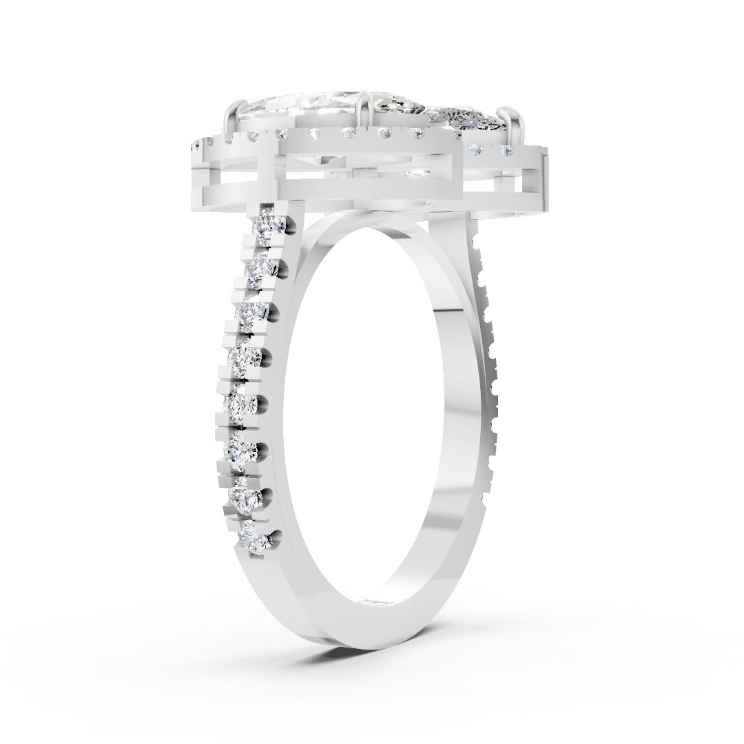 You And Me Pear And Marquise Diamond Cathedral Shank Ring