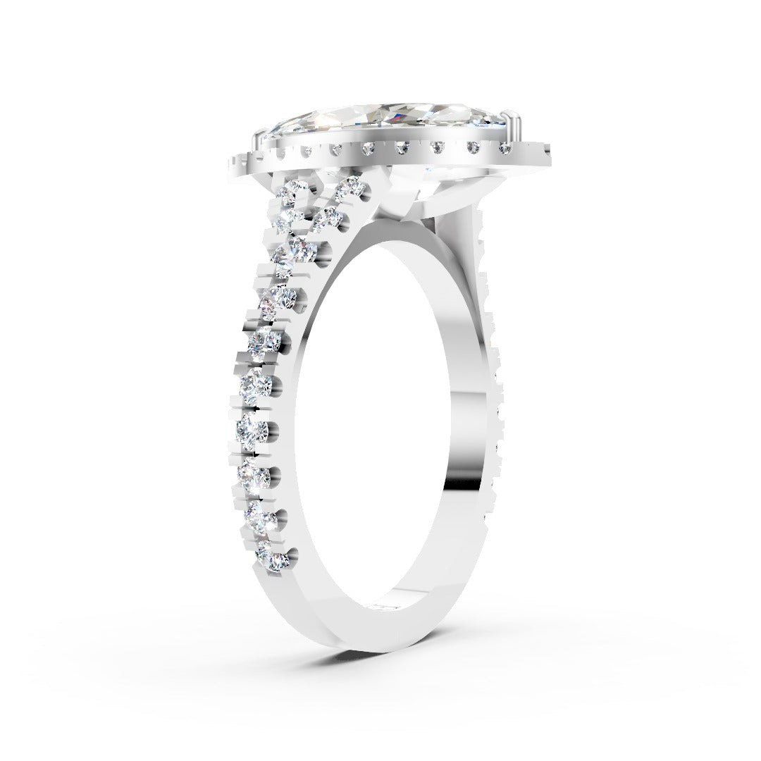 Marquise Cut Halo & V-Split Shank Pavé Diamond Ring
