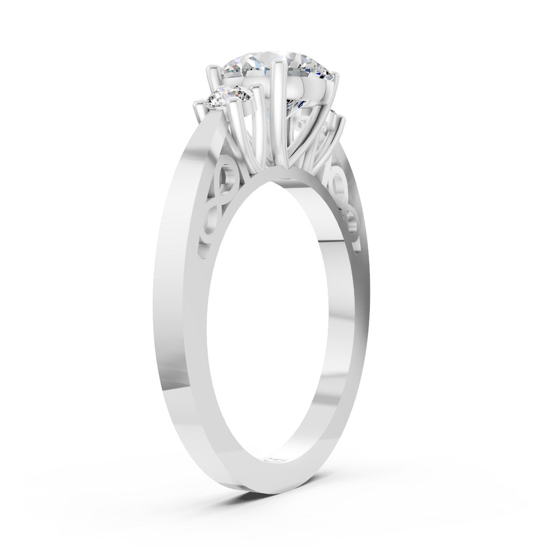 Three-Stone Round Cut Diamond With Filigree Infinity Band Ring