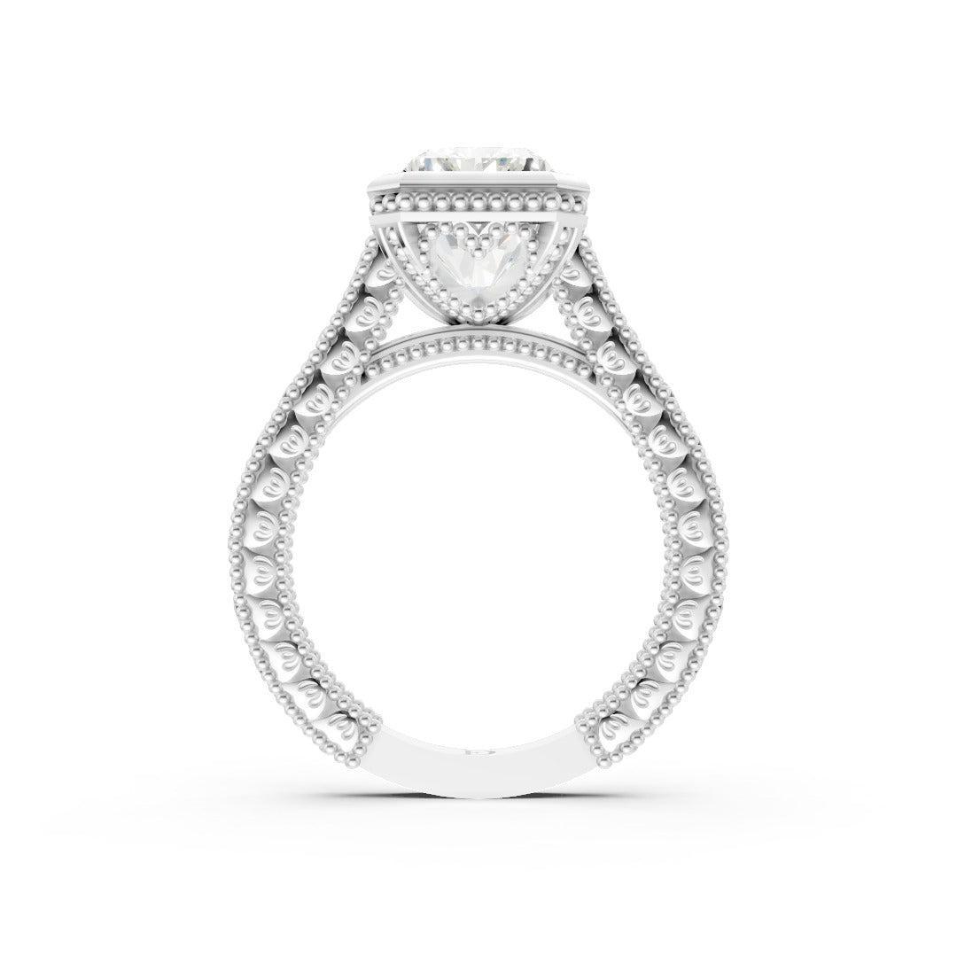 Radiant Cut Bezel Set Filigree Engagement Ring