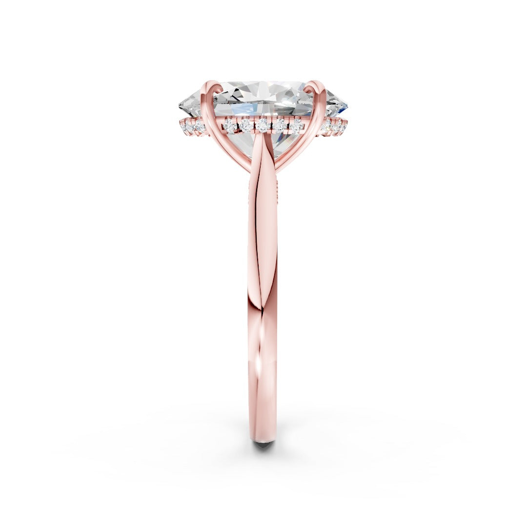 Oval Cut Lab Diamond Cathedral Ring with Hidden Halo