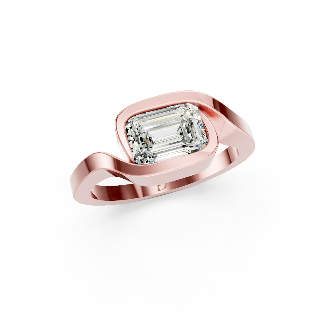 Emerald Cut Diamond Bypass Bezel Engagement Ring