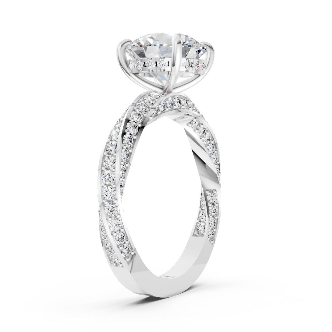 Hidden Halo Round Cut With Double Row Twisted Ring