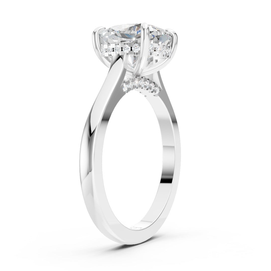 Cushion Diamond Solitaire With Under-Halo & Bridge Accents