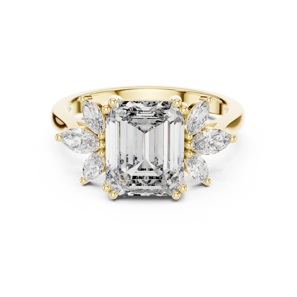 Emerald Cut Diamond Floral Engagement Ring