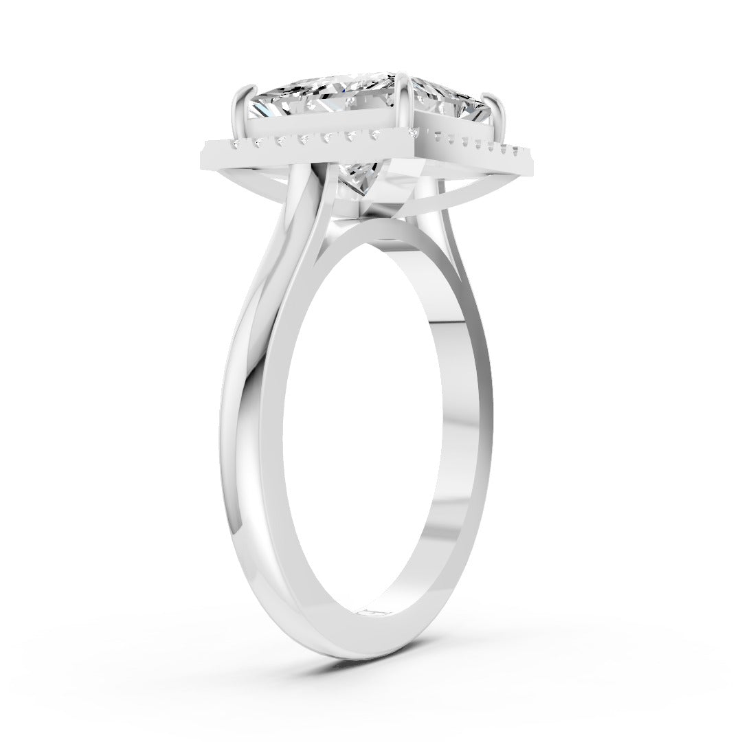 Princess Brilliant Cut Halo Diamond Cathedral Shank Ring