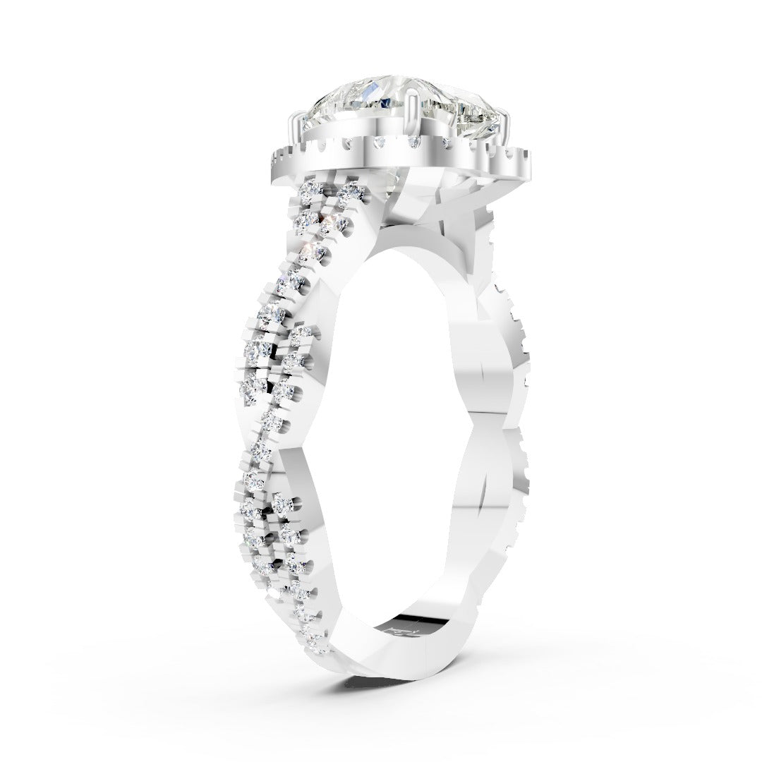 Heart Cut Diamond Halo with Twisted Pave Ring