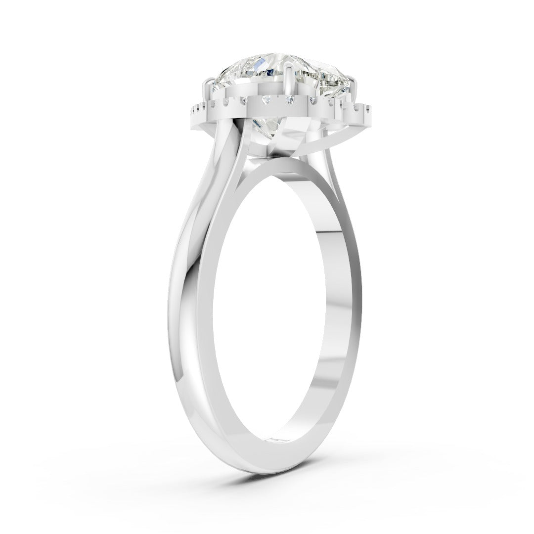 Heart Brilliant Cut Halo Diamond Cathedral Shank Ring