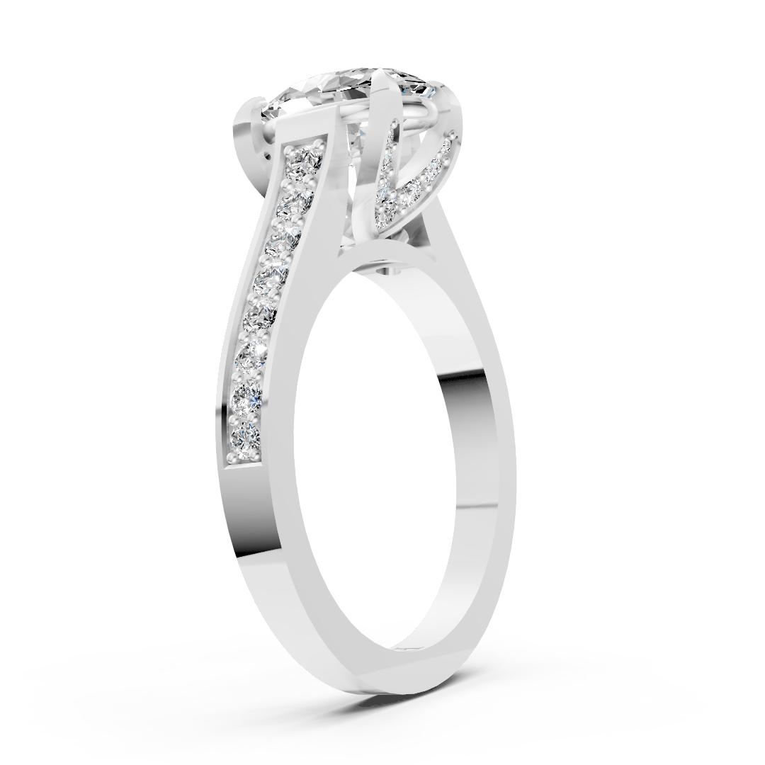 Oval Cut Diamond with Pavé Bridge Hidden Halo Ring