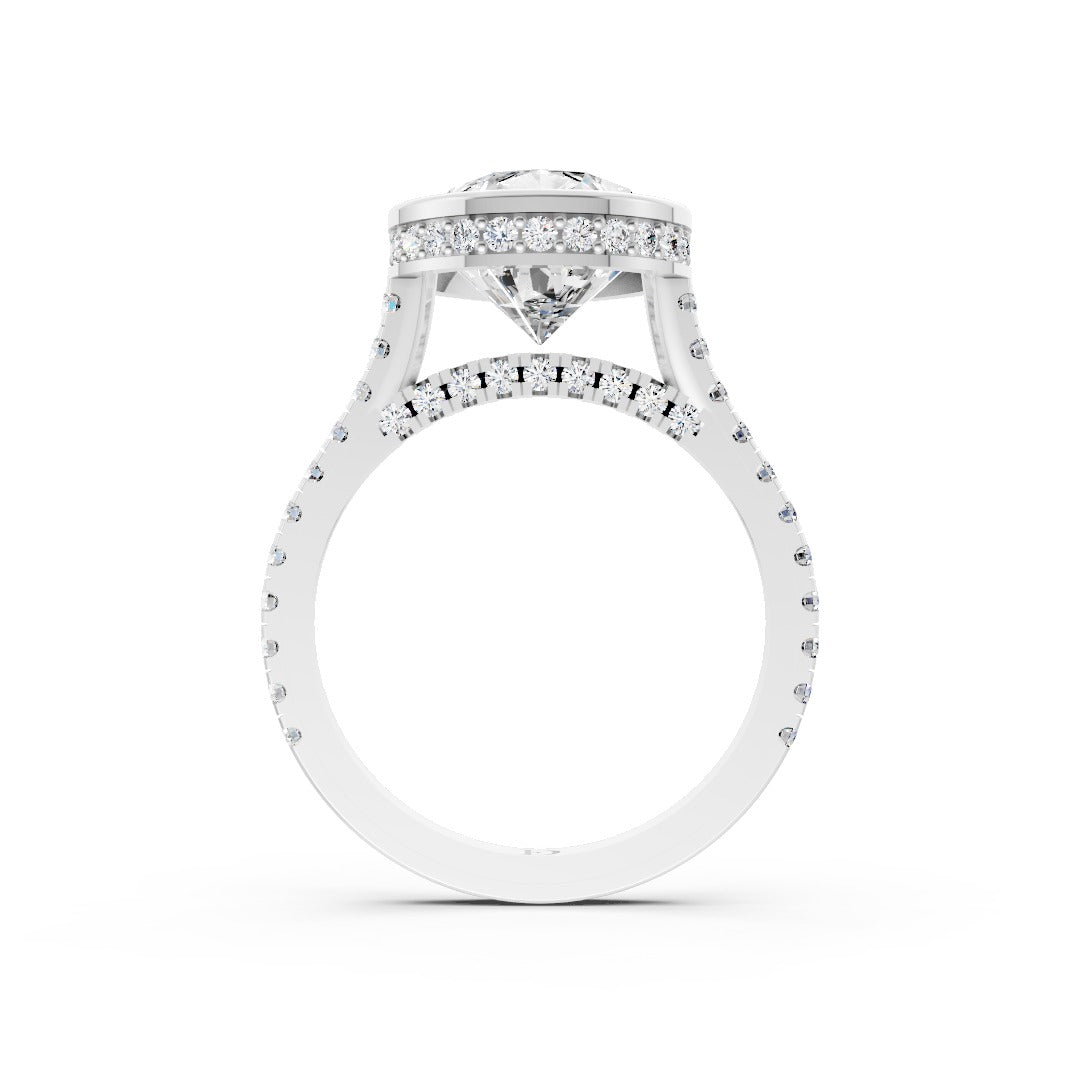 Pear Brilliant Diamond Bezel Engagement Ring with Hidden Halo Diamond